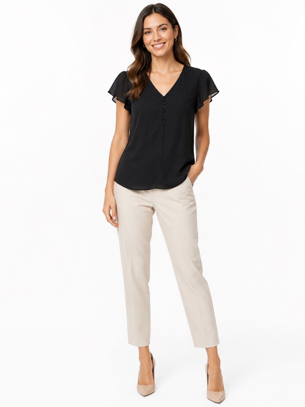 Philosophy black cap ruffled sleeves Blouse, Size S